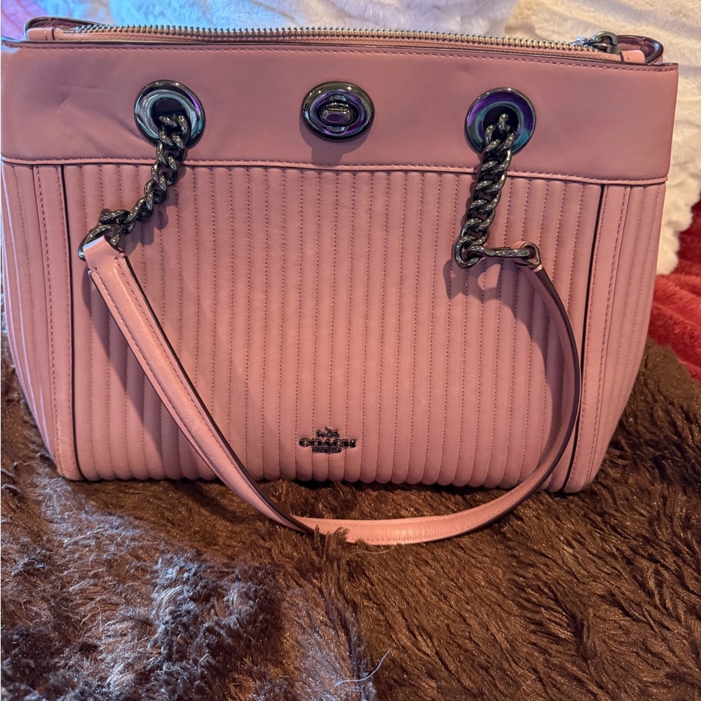 Coach Pink Ribbed Shoulder Bag